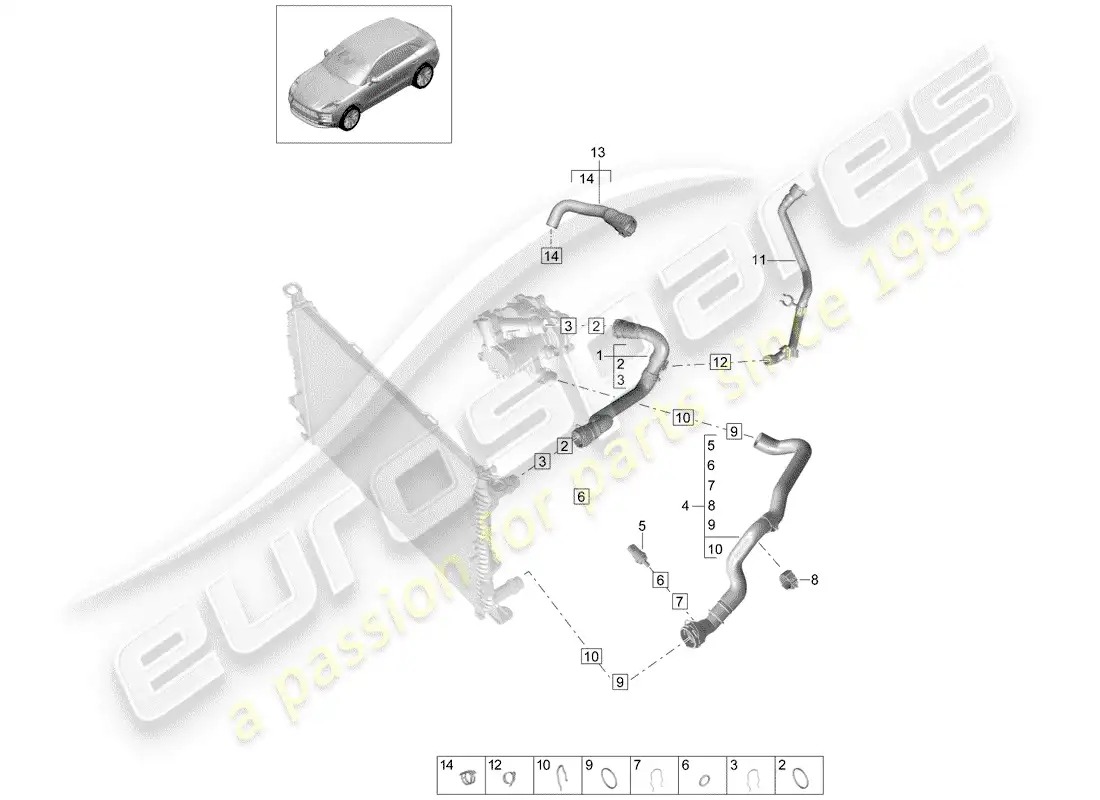 porsche 2020 (macan) water cooling diagrama de piezas