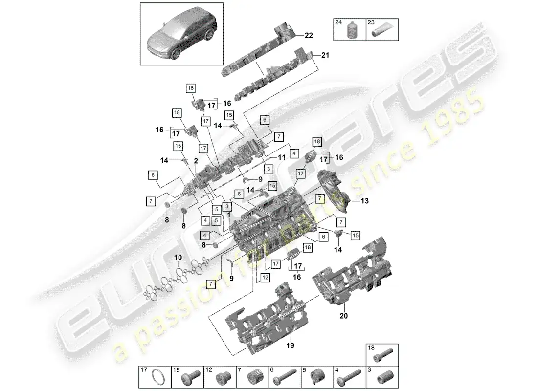 porsche 2019 (cayenne e3 9ya/9yb) cubierta de tapa de cilindro diagrama de piezas