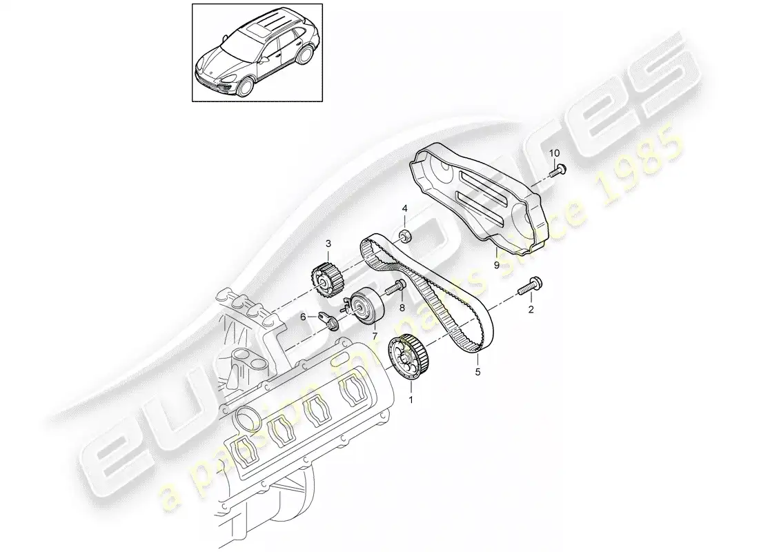 porsche 2013 (cayenne e2 92a) diagrama de piezas de la correa dentada