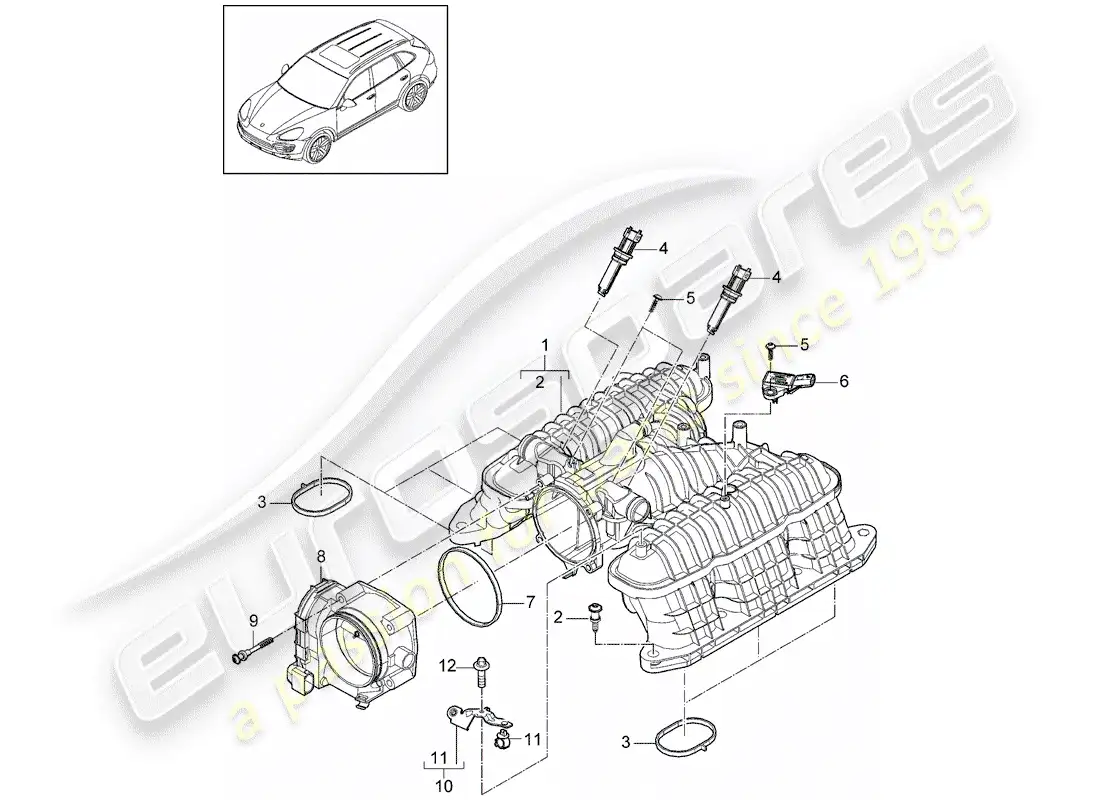 porsche 2014 (cayenne e2 92a) distribuidor de aire de admisión diagrama de piezas