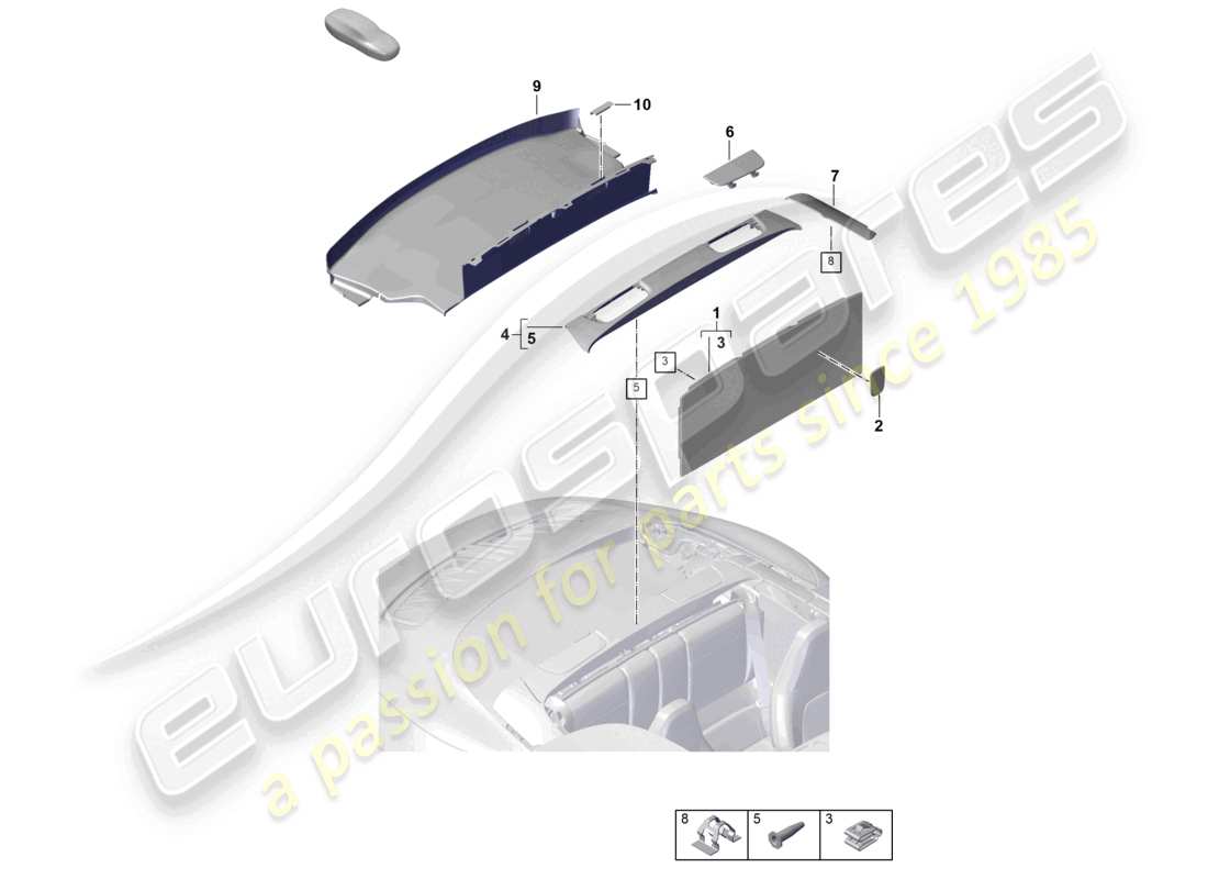 porsche 2024 (992-2) moldura trasera diagrama de piezas de la moldura del panel trasero