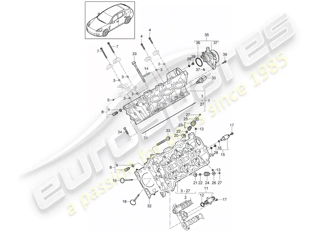 porsche 2013 (panamera 970) cabeza de cilindro diagrama de piezas