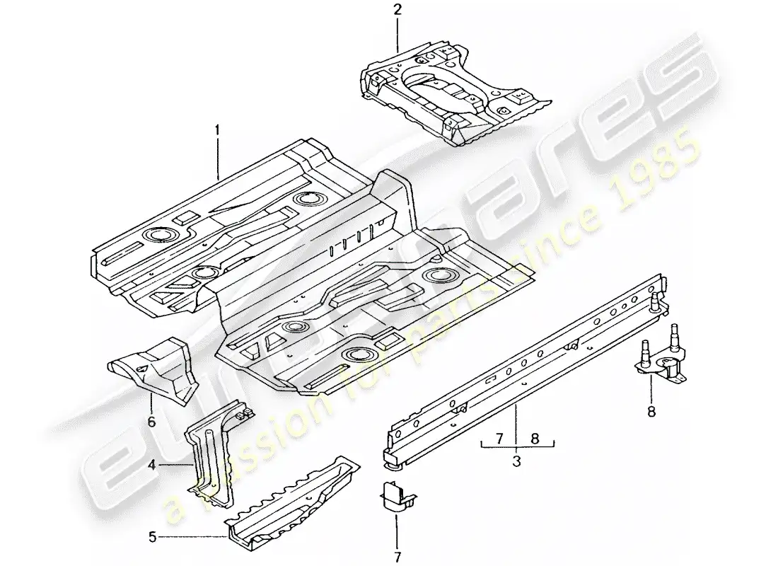 porsche 2004 (996 turbo / gt2) diagrama de piezas del piso