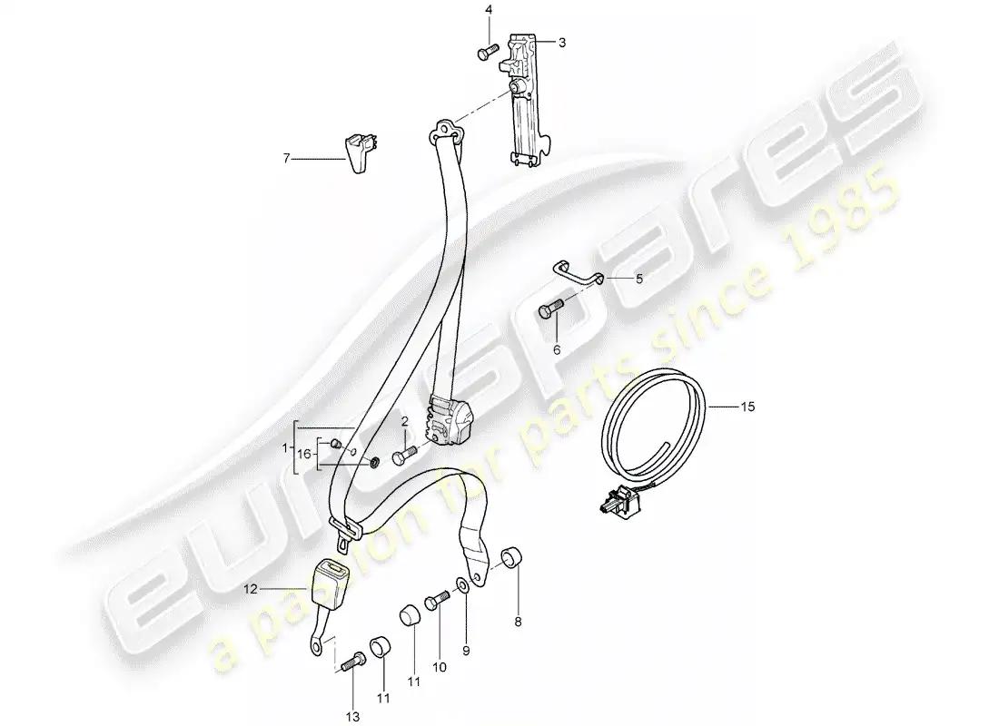 porsche 2004 (996 turbo / gt2) cinturón de seguridad diagrama de piezas