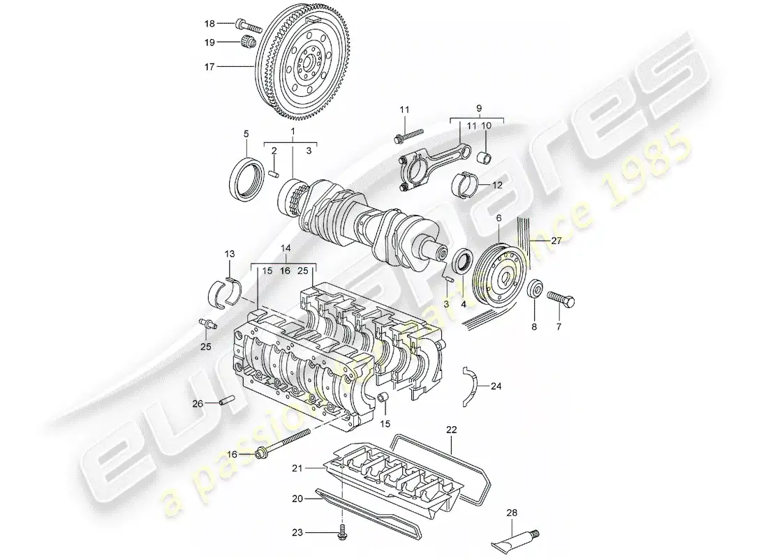 porsche 2007 (987 boxster) cigüeñal diagrama de piezas