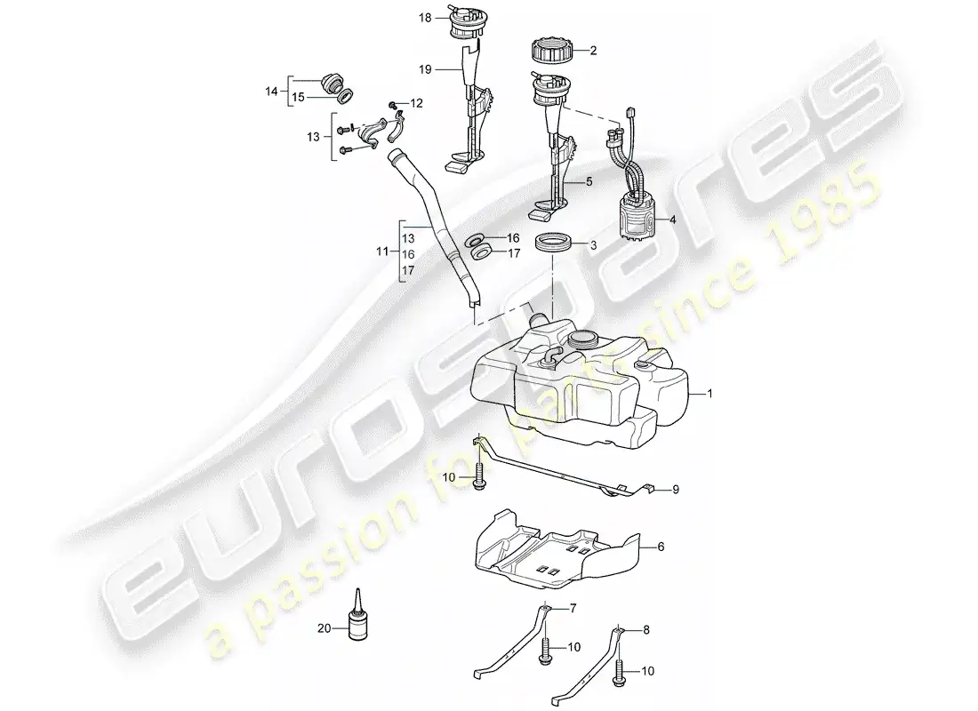 porsche 2007 (987 boxster) depósito de combustible diagrama de piezas