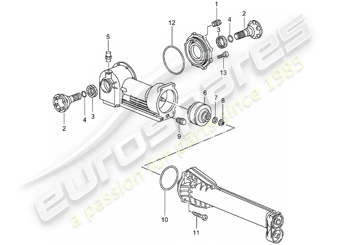 porsche 2002 (996 turbo / gt2) diferencial del eje delantero - embrague viscoso - piezas individuales diagrama de piezas