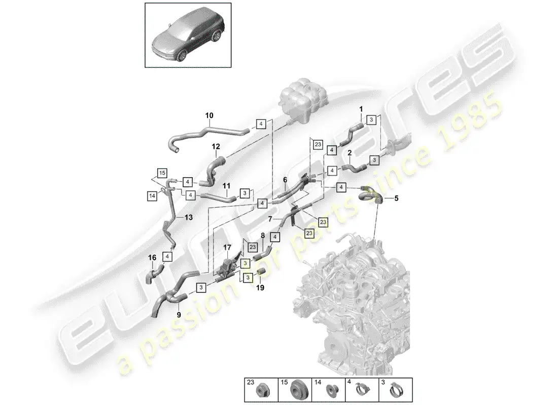 porsche 2020 (cayenne e3 9ya/9yb) calentador diagrama de piezas