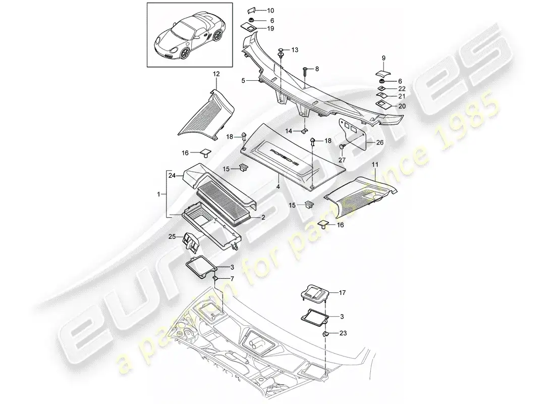 porsche 2012 (987 boxster) filtro particular diagrama de piezas