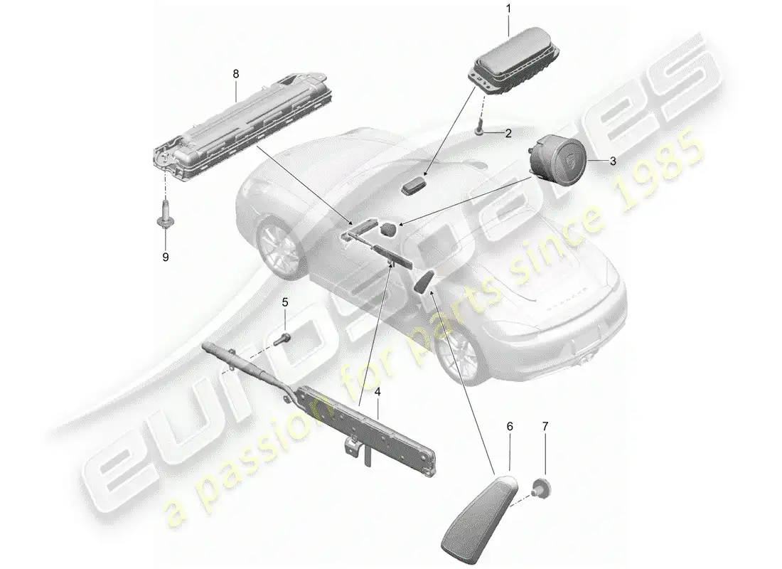 porsche 2016 (981 cayman) bolsa de aire diagrama de piezas