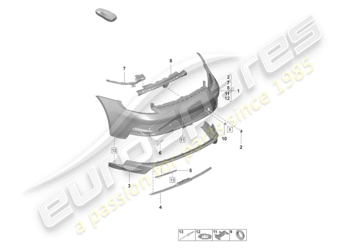 porsche 2021 (992-1 gt3/rs/st) diagrama de piezas del parachoques trasero gt3