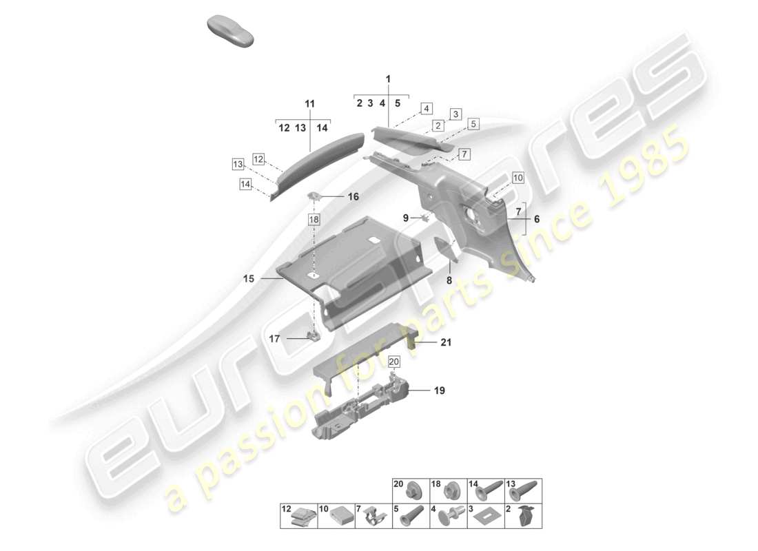 porsche 2023 (992-1 turbo / s) molduras del pilar c molduras del panel lateral trasero diagrama de piezas del coupé