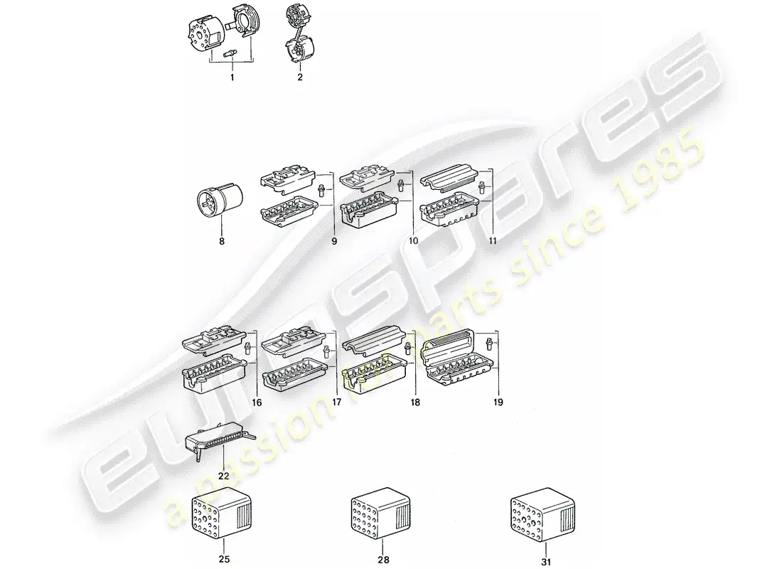 porsche 1990 (944) diagrama de piezas de la carcasa del conector