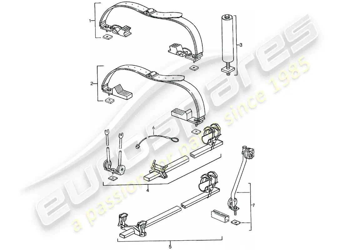 porsche 1978 (911) sistema de transporte en techo - - 2 - diagrama de piezas