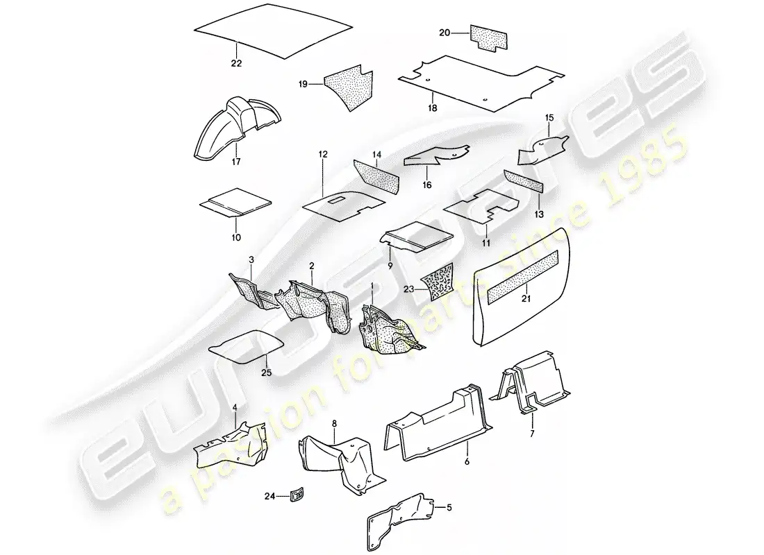porsche 1986 (944) absorbente de sonido diagrama de piezas