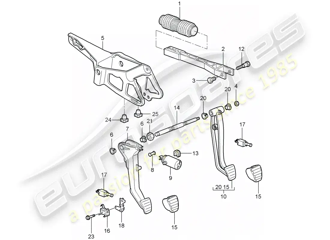 porsche 2006 (987 cayman) pedales diagrama de piezas