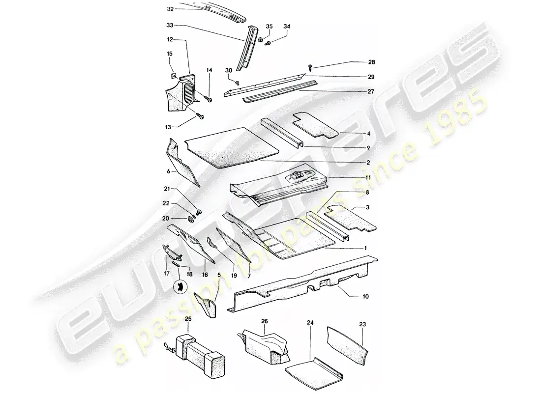 porsche 1975 (914) equipamiento interior diagrama de piezas