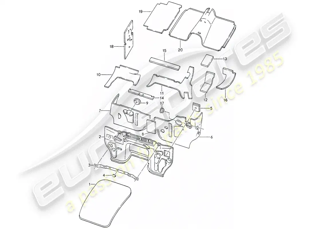 porsche 1990 (928) carcasa - insonorización 1 diagrama de piezas