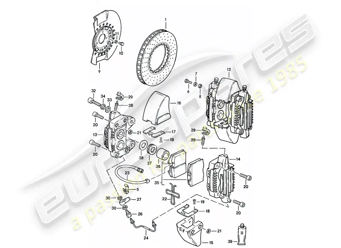 porsche 1986 (911) freno - eje delantero diagrama de piezas