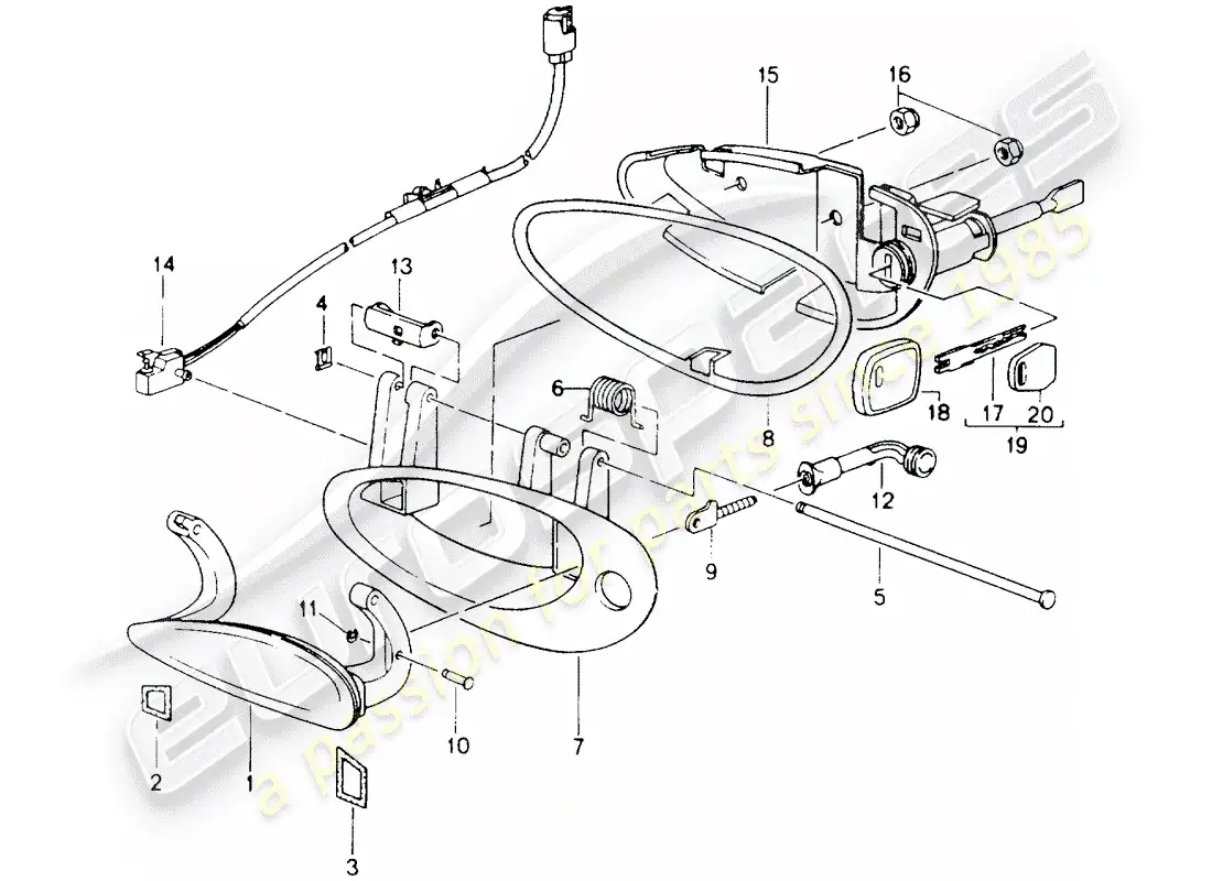 porsche 1998 (986 boxster) manija de puerta exterior diagrama de piezas
