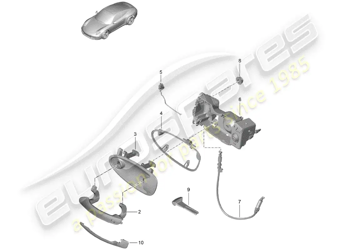 porsche 2012 (991-1) manija de la puerta diagrama de piezas