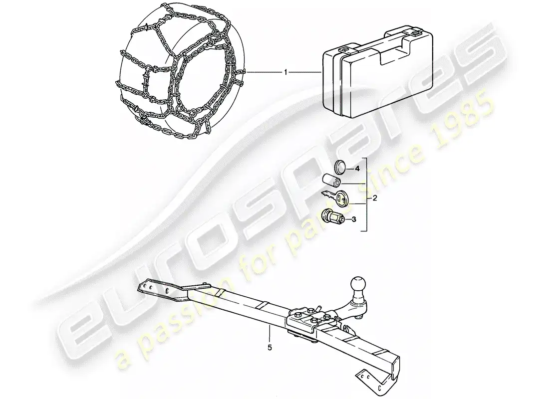 porsche 1985 (911) accesorios - cadenas para nieve - tuerca de rueda - enganche de remolque diagrama de piezas