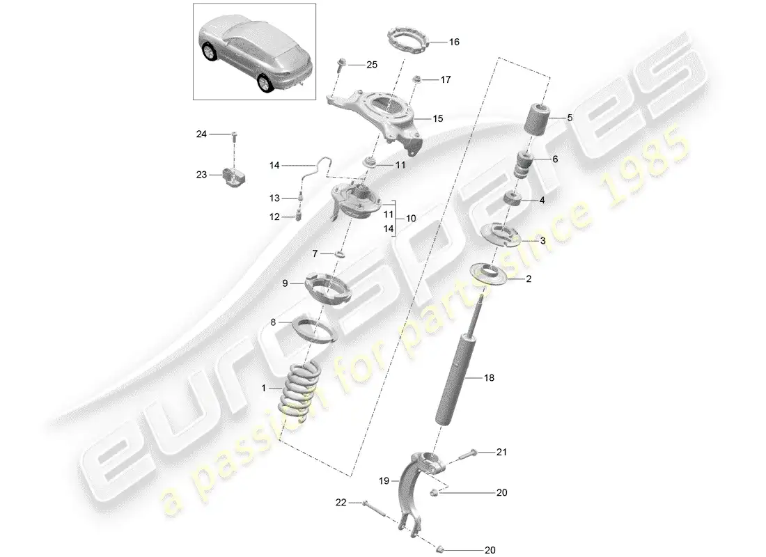 porsche 2018 (macan) suspensión de resorte de acero diagrama de piezas