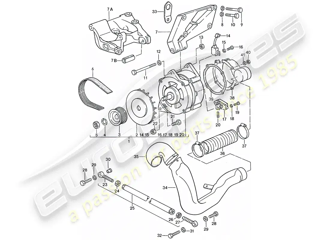 porsche 1990 (944) alternador - con: - sujetadores diagrama de piezas