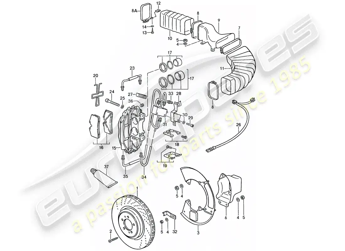 porsche 1987 (959) frenos de disco diagrama de piezas
