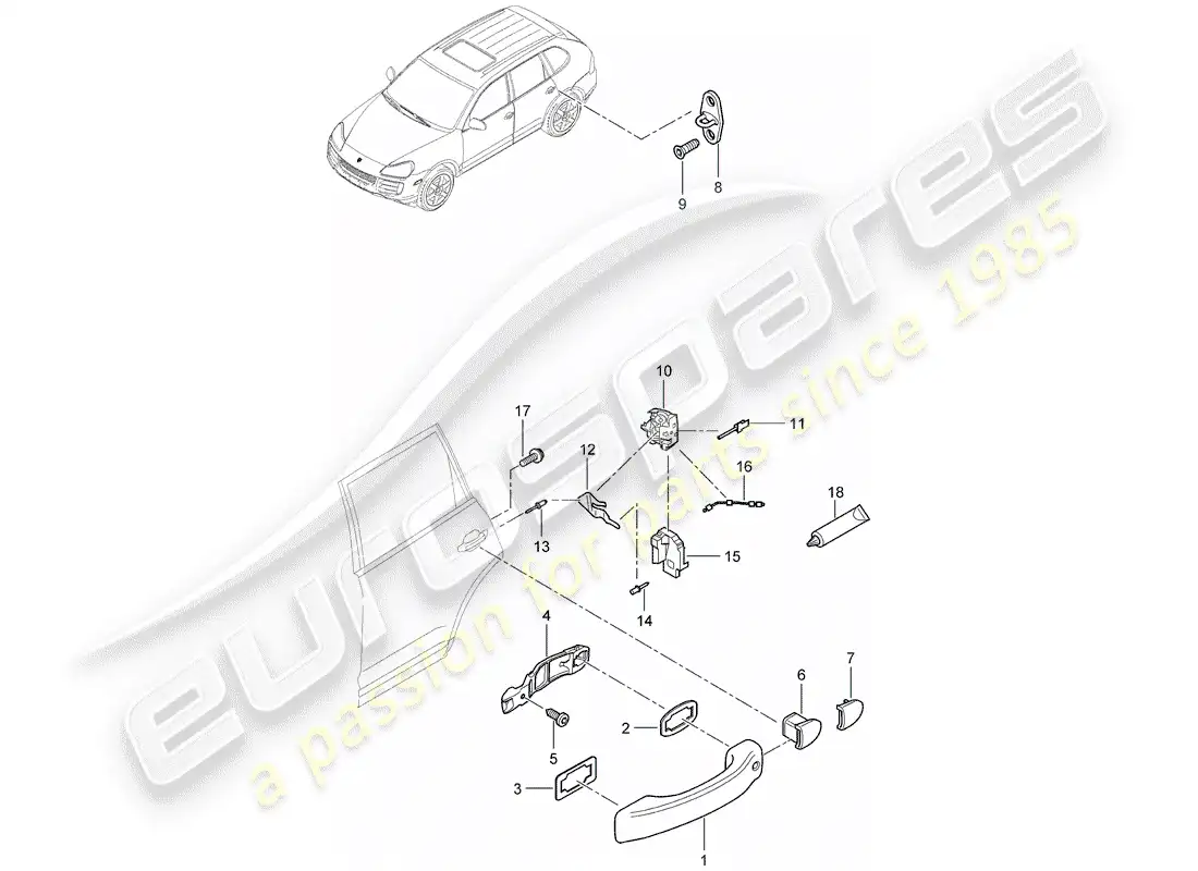 porsche 2007 (cayenne e1 9pa) manija de la puerta diagrama de piezas