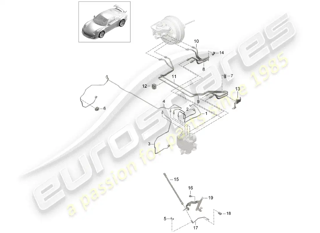porsche 2019 (991-2 r/gt3/rs) línea de freno diagrama de piezas