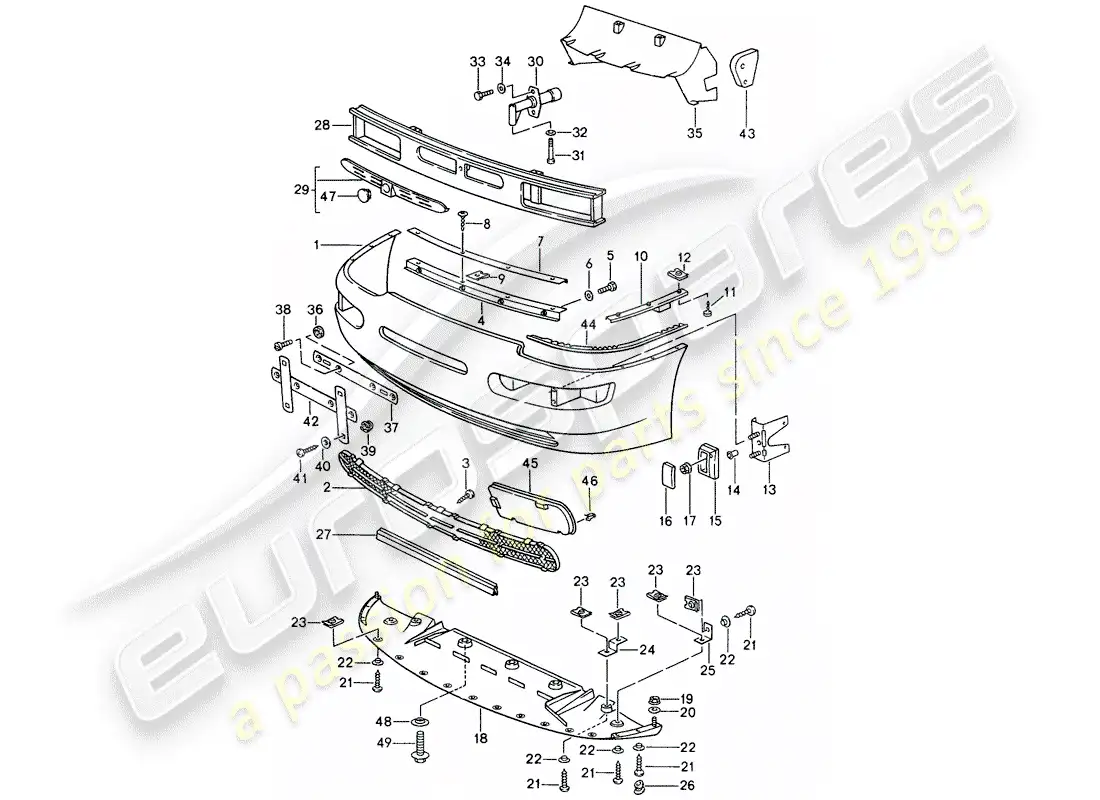 porsche 1995 (968) funda para parachoques - parachoques diagrama de piezas