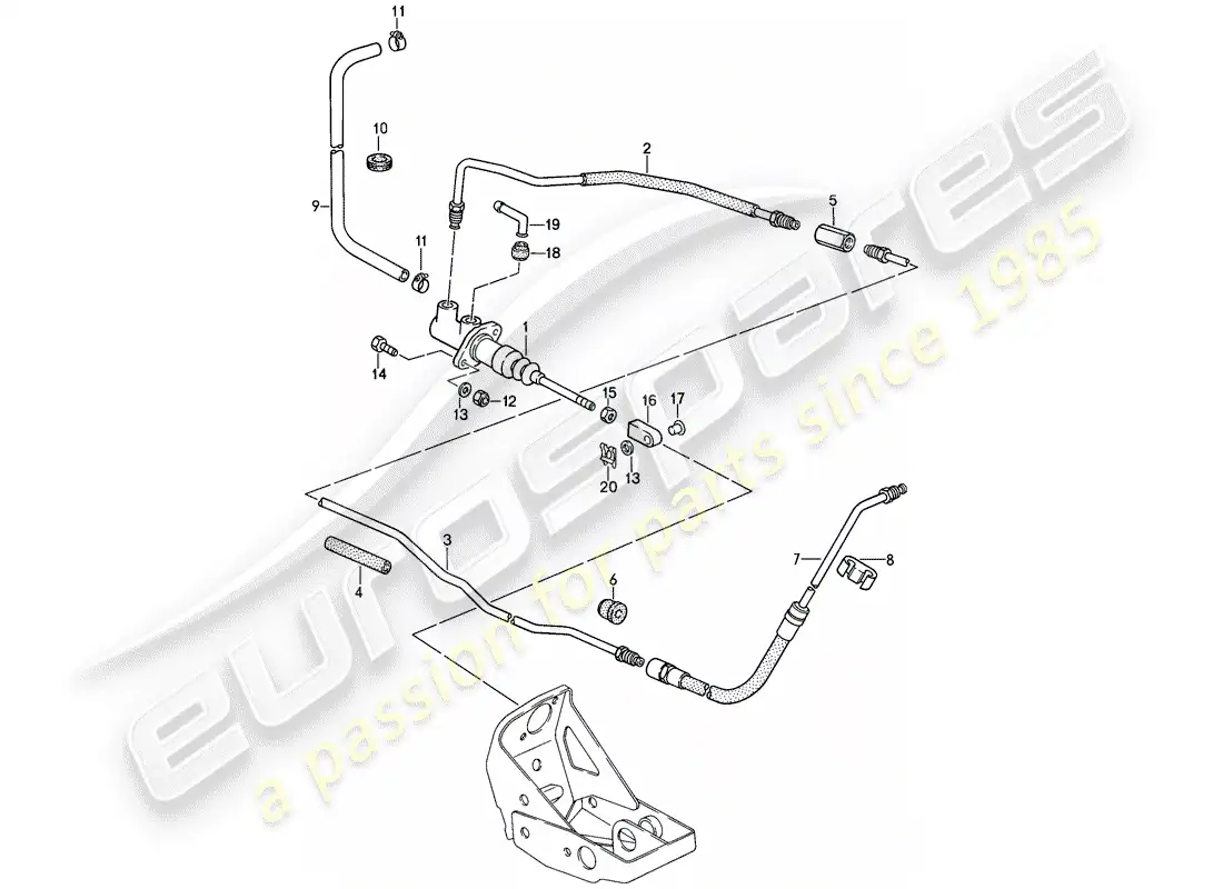 porsche 1987 (911) embrague hidráulico - funcionamiento - cilindro maestro del embrague - tubo del embrague hidráulico diagrama de piezas