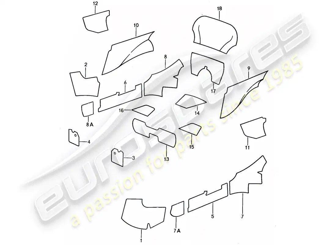 porsche 1987 (911) equipamiento interior - alfombra adhesiva diagrama de piezas