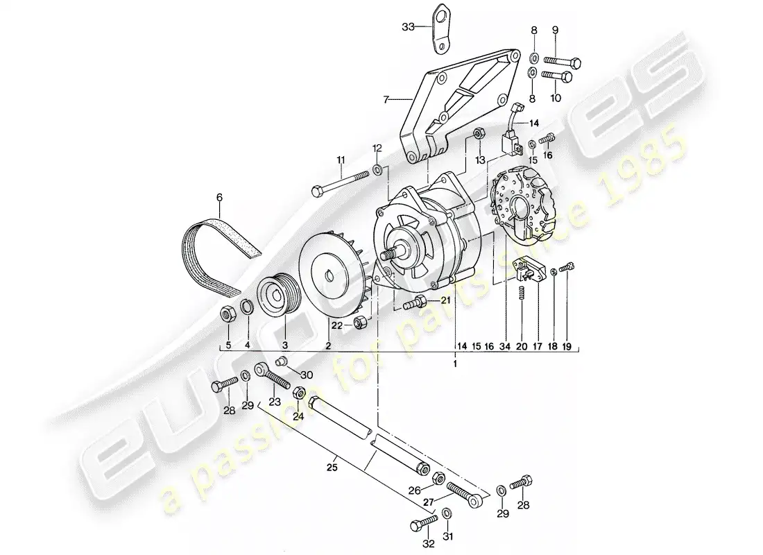 porsche 1983 (944) alternador - con: - sujetadores diagrama de piezas