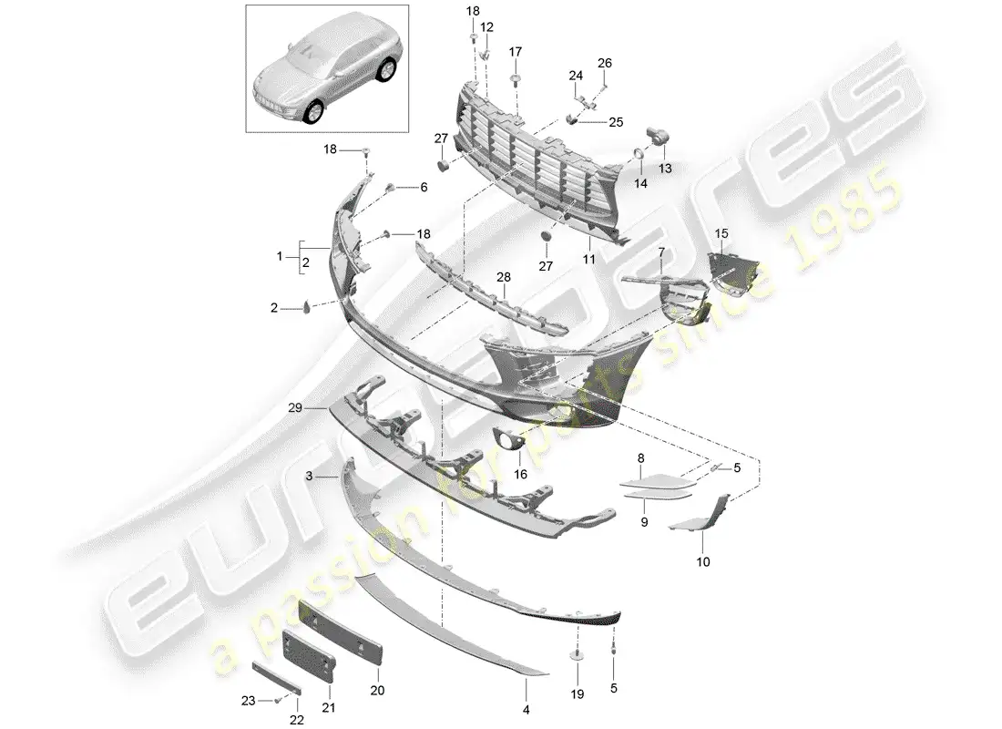 porsche 2016 (macan) parachoque diagrama de piezas