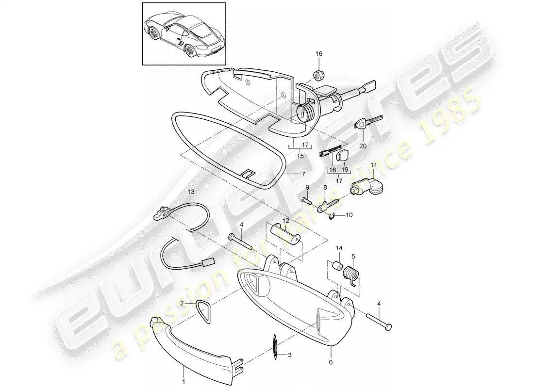 porsche 2012 (987 cayman) manija de la puerta diagrama de piezas