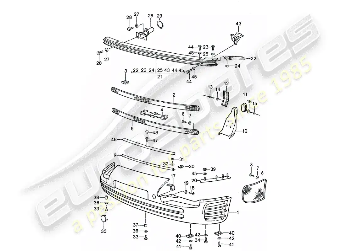 porsche 1988 (959) parachoque diagrama de piezas