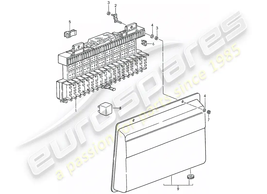 porsche 1987 (959) caja de fusibles/placa de relé - fusible - relé diagrama de piezas
