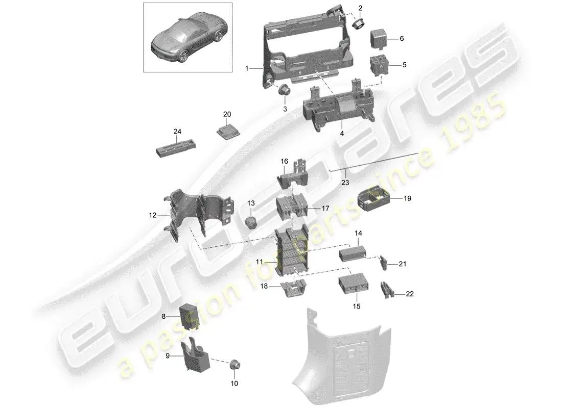 porsche 2014 (981 boxster) caja de fusibles/placa de relés diagrama de piezas
