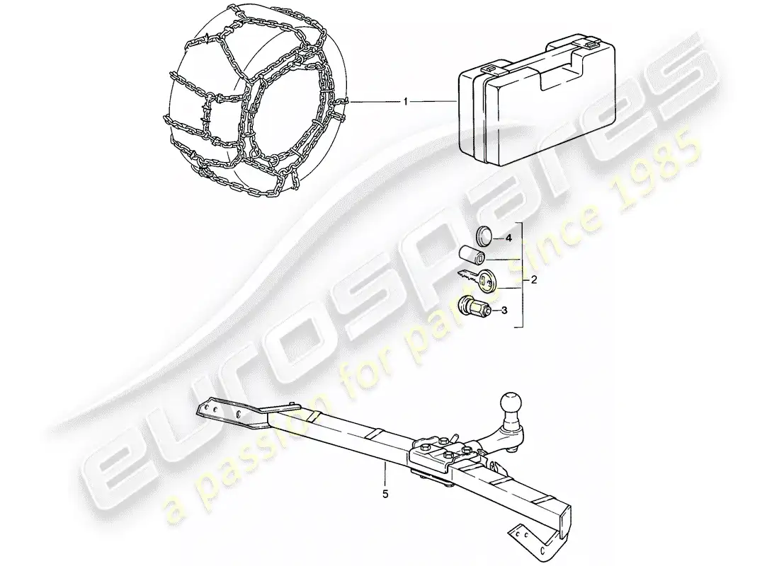 porsche 1987 (911) accesorios - cadenas de nieve diagrama de piezas