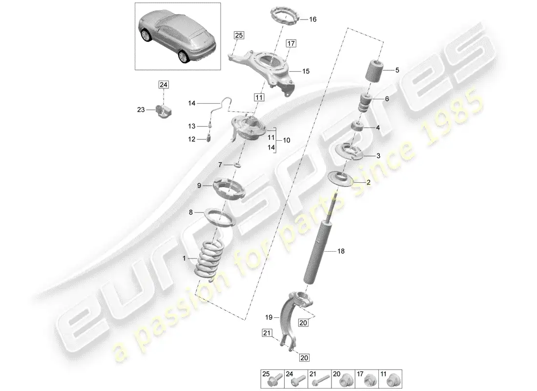 porsche 2019 (macan) suspensión de resorte de acero diagrama de piezas