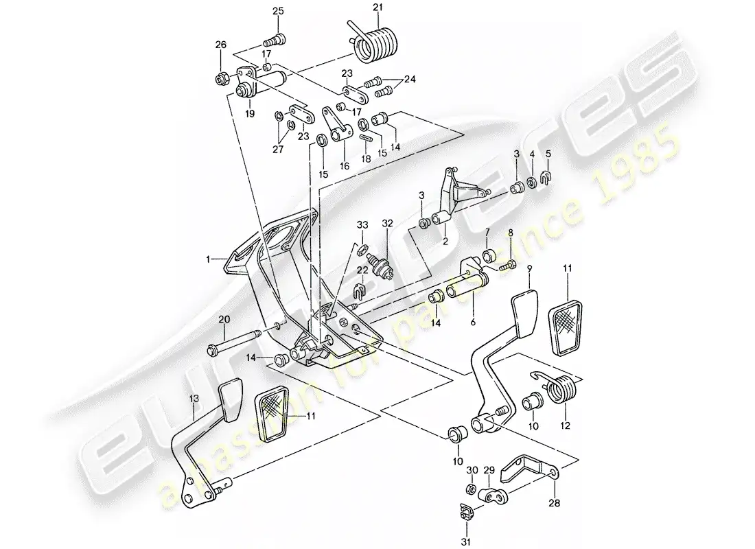 porsche 1988 (959) pedales - embrague - freno diagrama de piezas