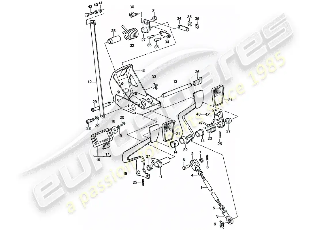 porsche 1987 (911) pedales diagrama de piezas