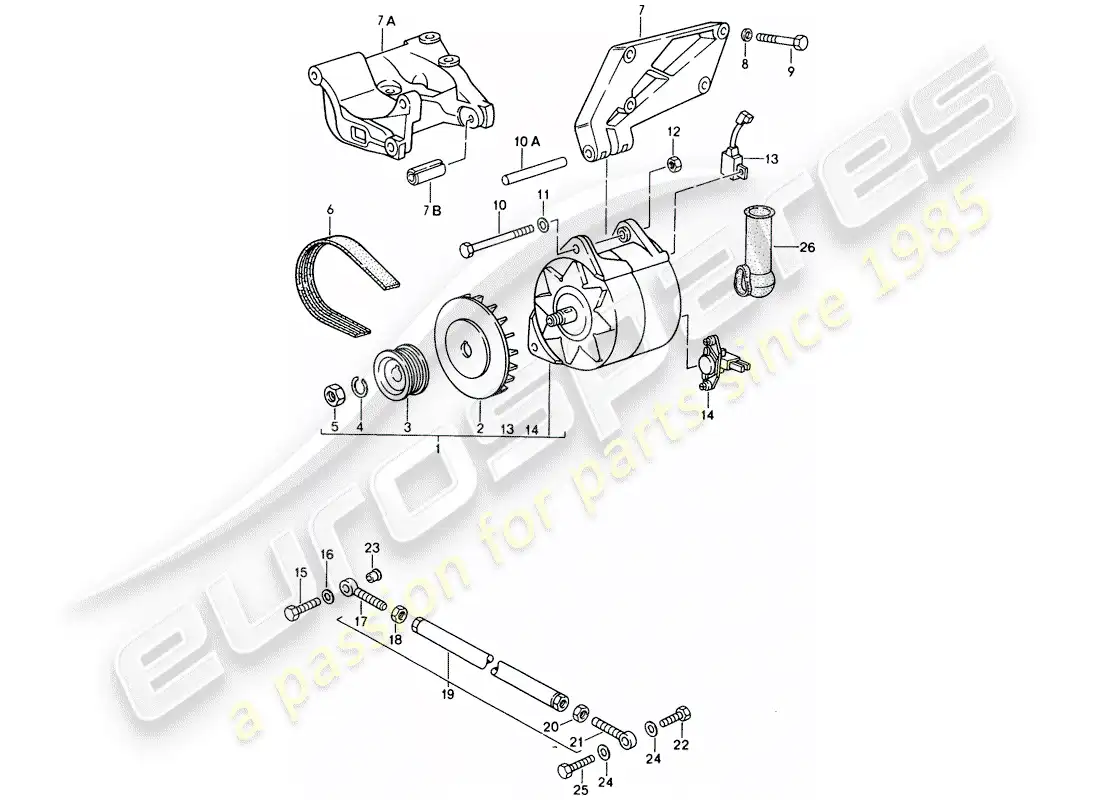 porsche 1992 (968) alternador - con: - sujetadores diagrama de piezas