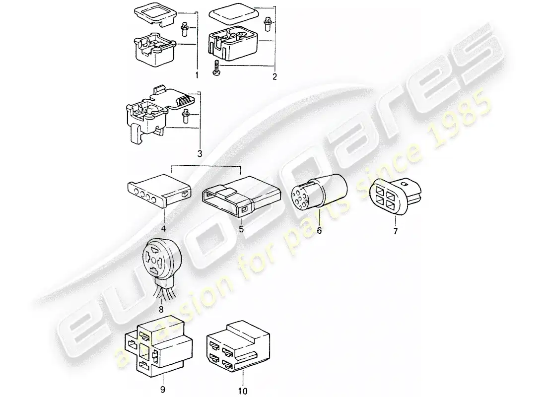 porsche 1989 (964) carcasa del conector - 4-pole diagrama de piezas