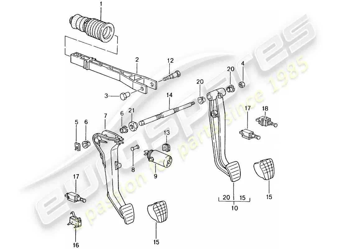 porsche 2001 (996 gt3) pedales diagrama de piezas