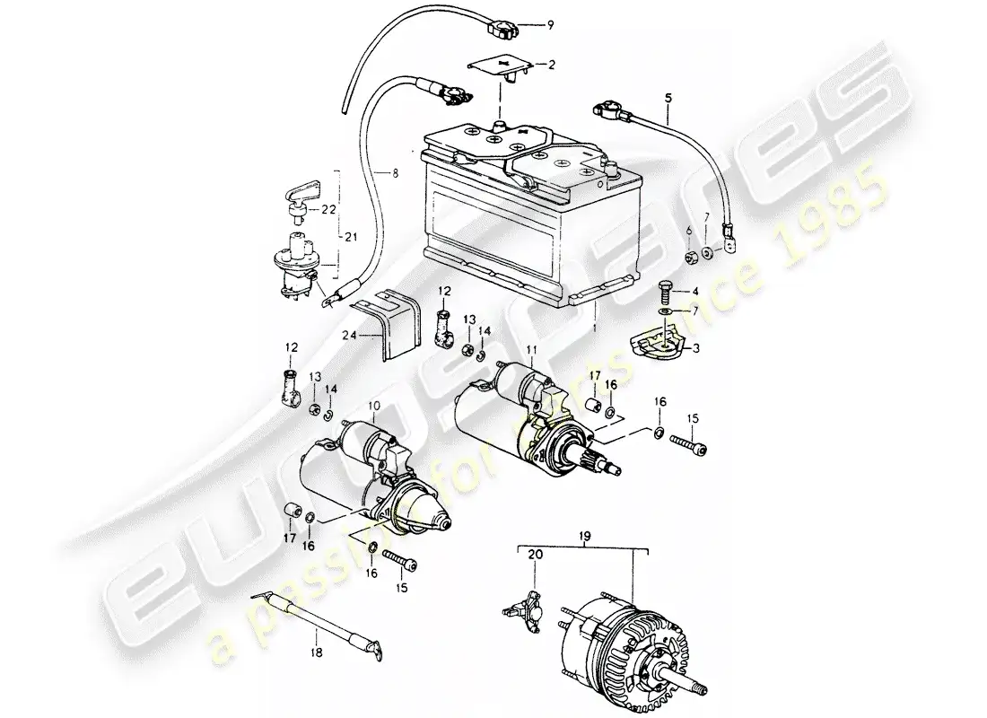 porsche 1989 (964) bateria - arranque - alternador diagrama de piezas
