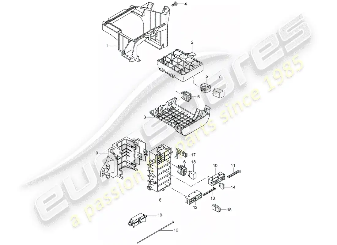 porsche 2008 (987 boxster) caja de fusibles/placa de relés diagrama de piezas