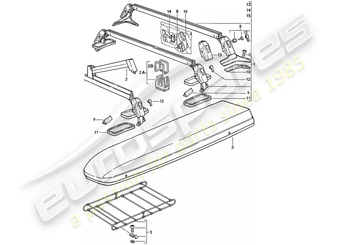 porsche 1983 (944) sistema de transporte de techo diagrama de piezas
